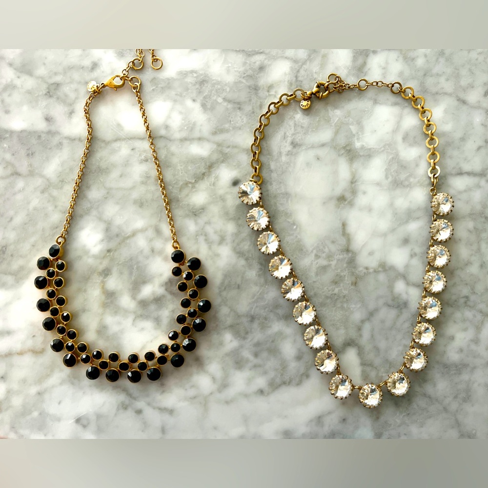 J.Crew clear glass crystal necklace and black gold necklace set